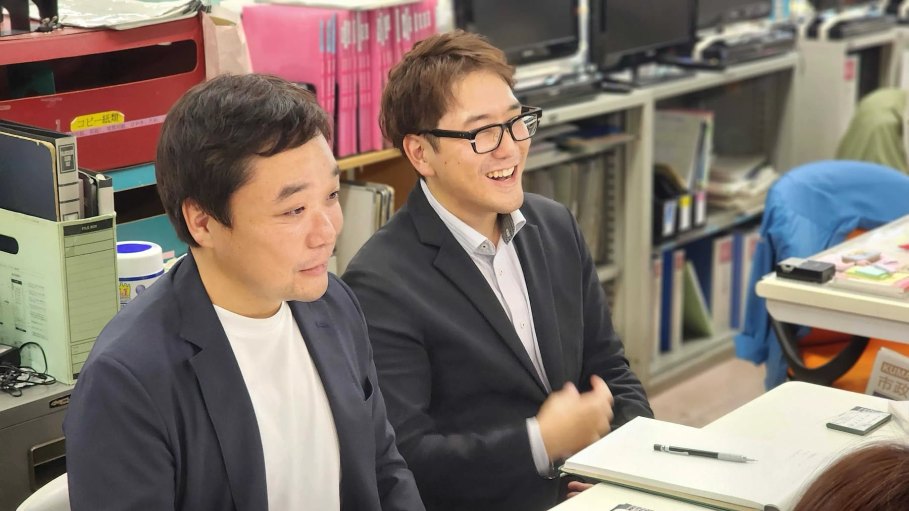熊本市役所での打ち合わせに臨む楢原峻